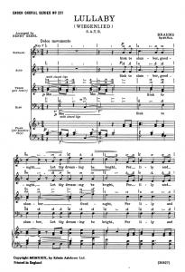 Brahms, J Lullaby (Wiegenlied) Satb/Piano