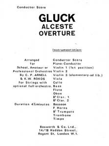 Gluck, W Alceste Overture Rokos Arnell Orch (Ma) Sc/Pts