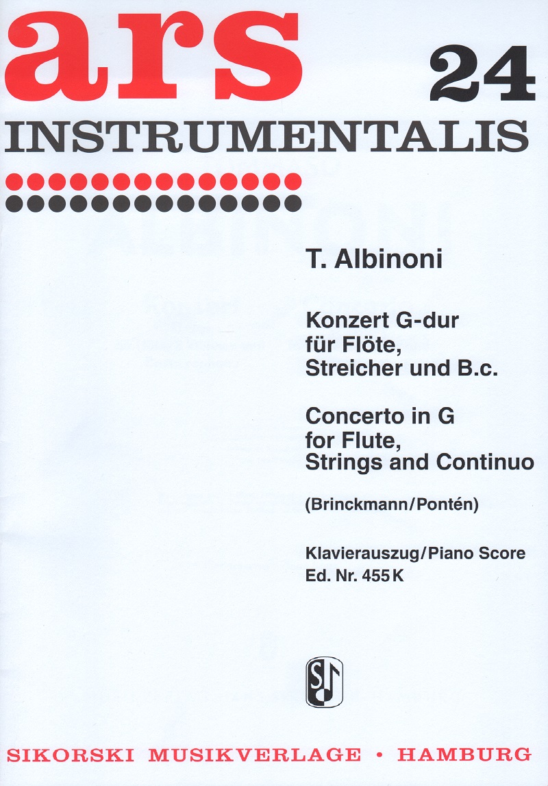 Tommaso Albinoni: Concerto In G For Flute, Strings And Continuo (Flute And Piano