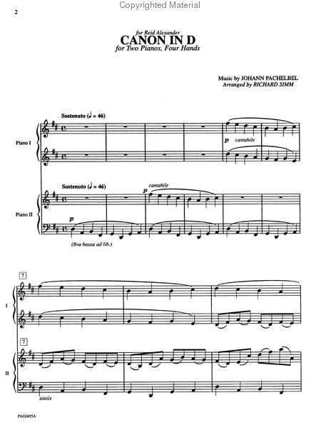 Canon In D, Two Pianos, Four Hands: Late Intermediate