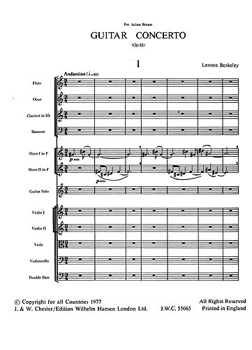 Lennox Berkeley: Concerto For Guitar And Orchestra Op.88 (Score)