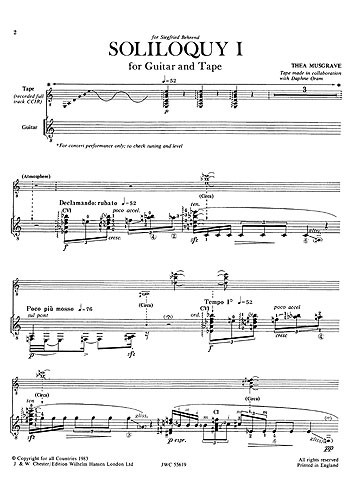 Thea Musgrave: Soliloquy I Gtr/cass Gtr Part