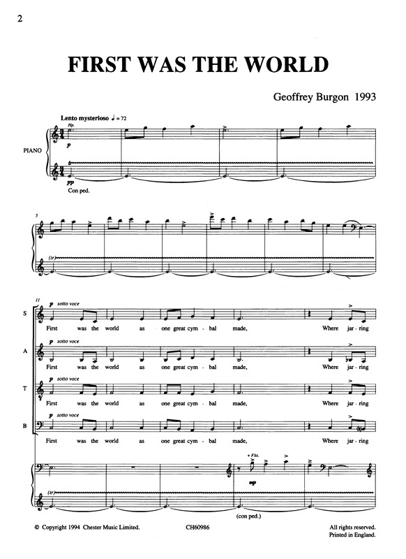 Burgon: First Was The World (Vocal Score)