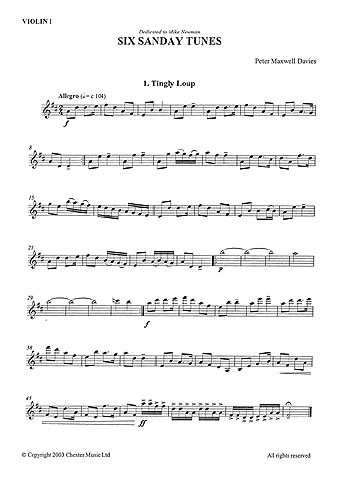 Peter Maxwell Davies: Six Sanday Tunes (Three Violins Performance Score)