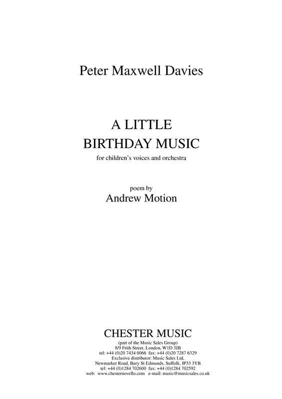 Peter Maxwell Davies: A Little Birthday Music - Full Score