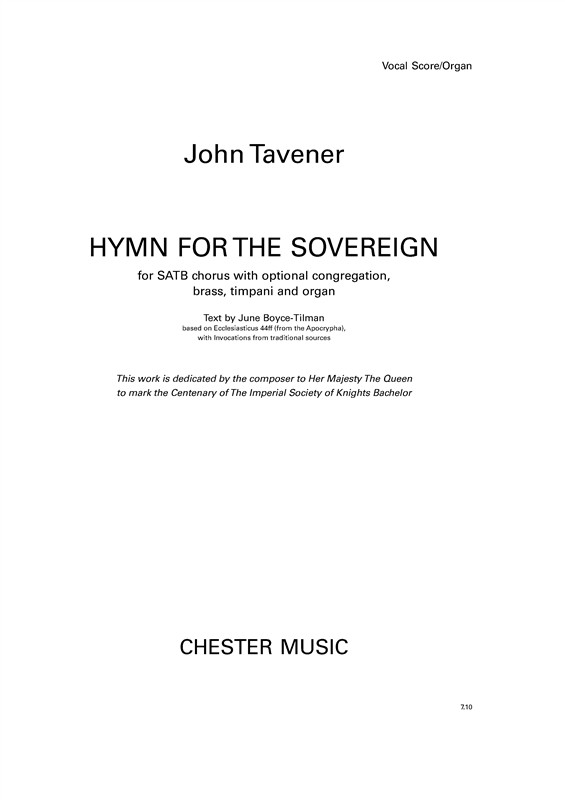 John Tavener: Hymn For The Sovereign (Vocal Score)