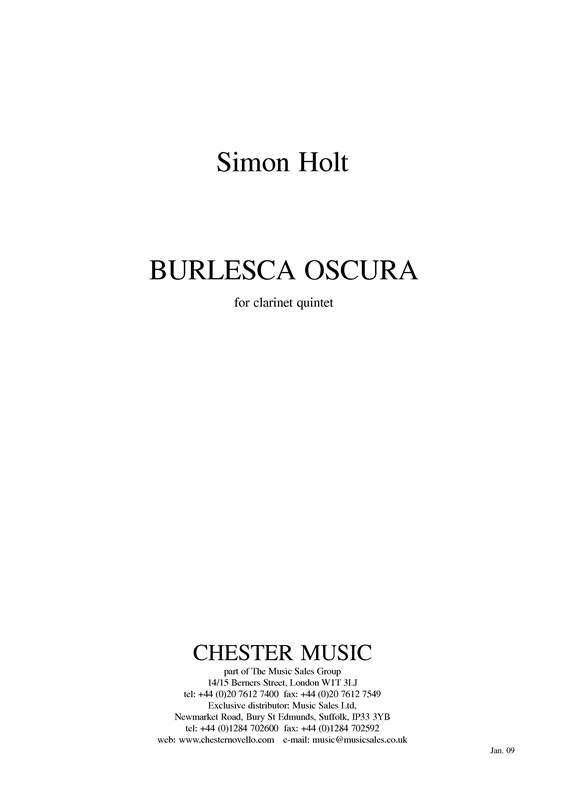 Simon Holt: Burlesca Oscura (Score)