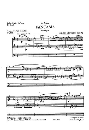 Lennox Berkeley: Fantasia For Organ Op.92