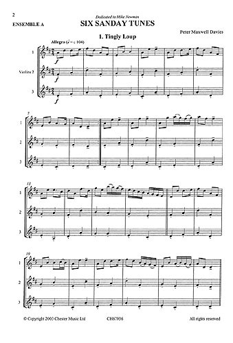 Peter Maxwell Davies: Six Sanday Tunes (Three Violins Performance Score)