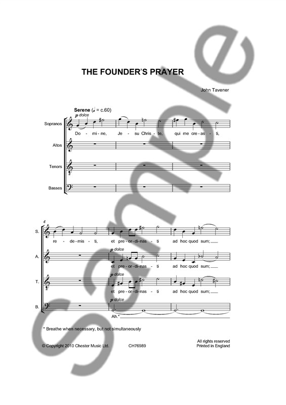 John Tavener: The Founder's Prayer (Vocal Score)