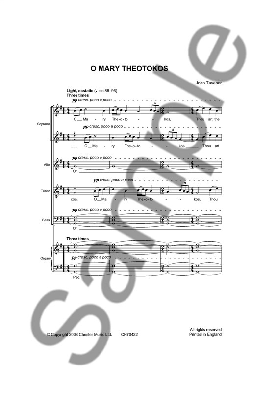 John Tavener: O Mary Theotokos (SATB)