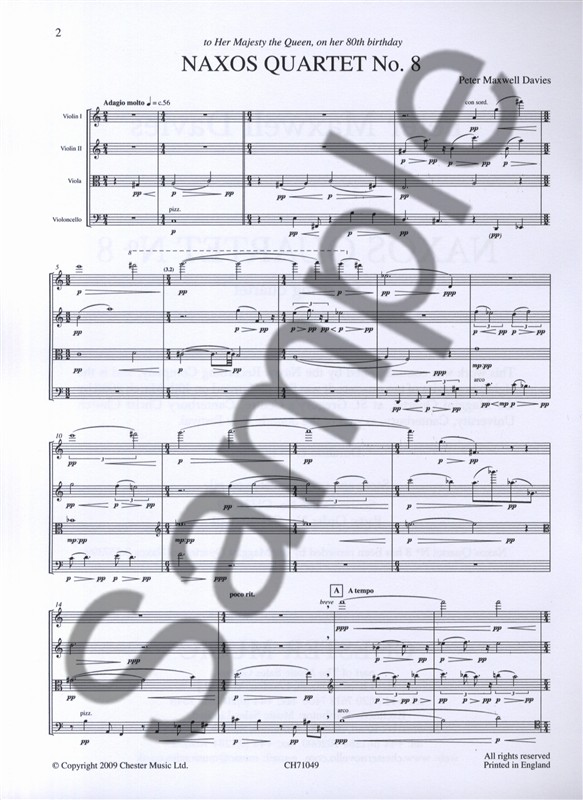 Peter Maxwell Davies: Naxos Quartet No.8 (Score)