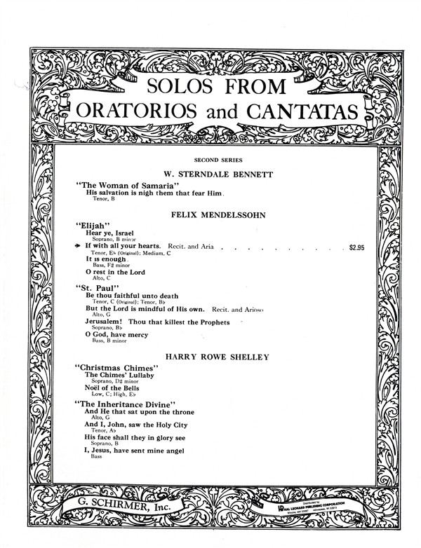 Felix Mendelssohn: If With All Your Hearts (Elijah)- Medium Voice