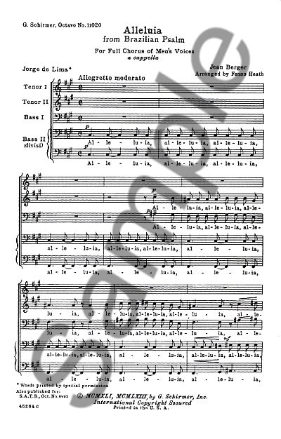 Jean Berger: Alleluia From Brazilian Psalm (TTBB)