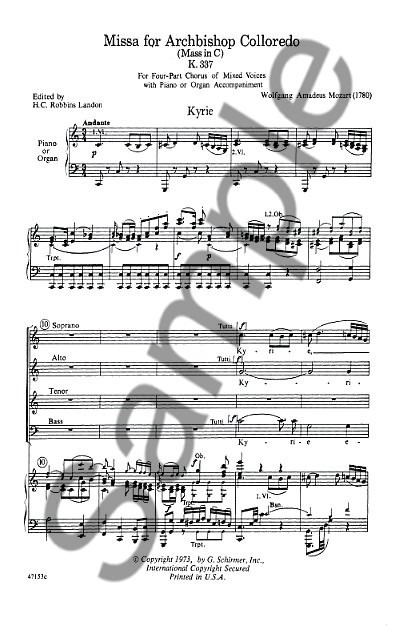 W. A. Mozart: Mass For Archbishop Colloredo (Mass In C) K.237 (Vocal Score)