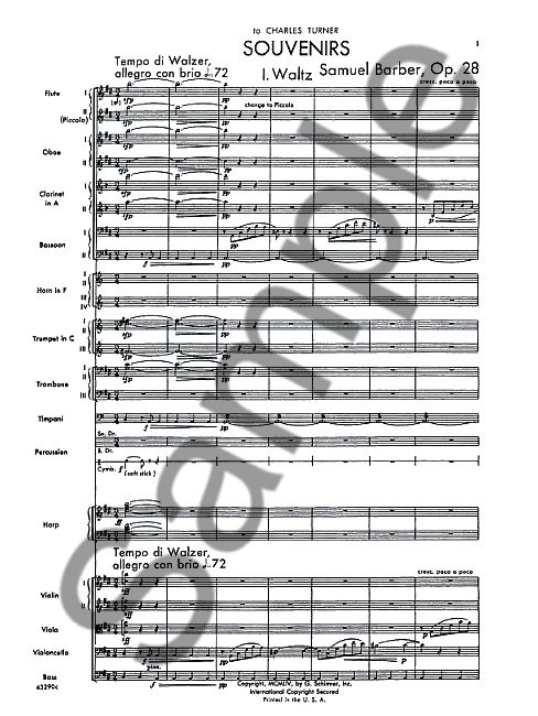 Samuel Barber: Souvenirs Op.28 (Study Score)