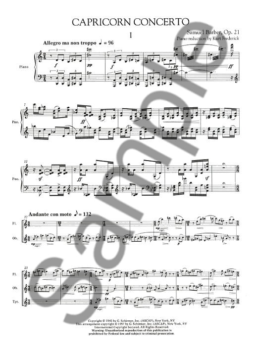 Samuel Barber: Capricorn Concerto (Score And Parts)