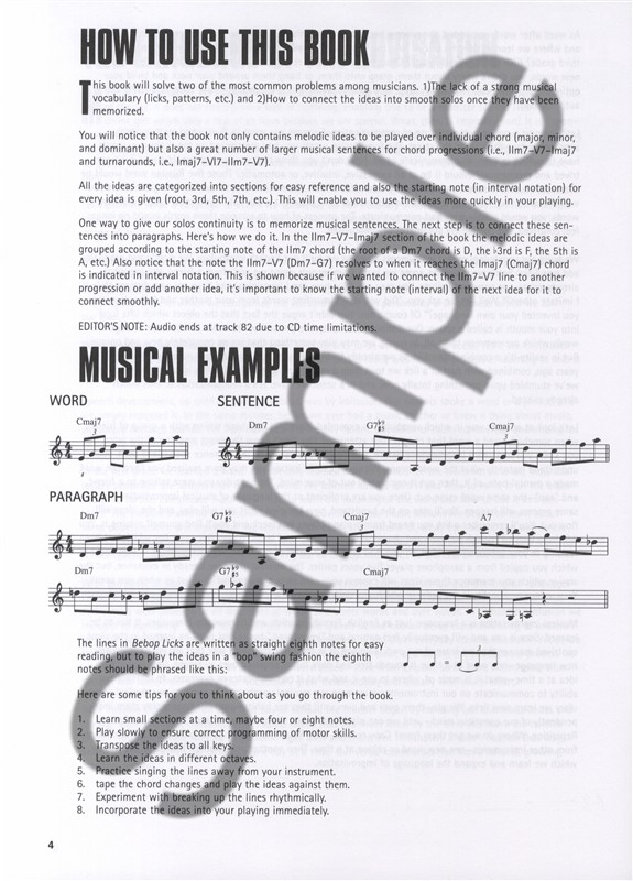 Bebop Licks For Piano - A Dictionary Of Melodic Ideas For Improvisation