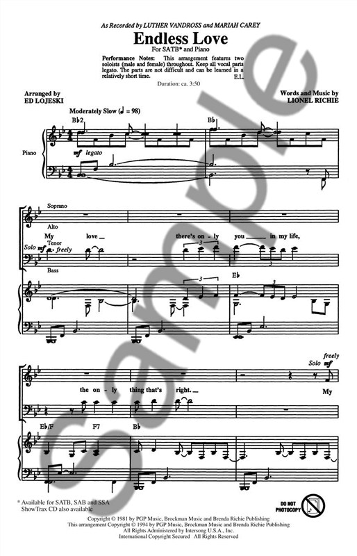 Lionel Richie/Diana Ross: Endless Love - SATB