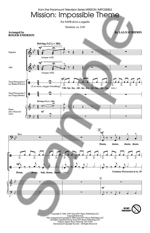 Lalo Schifrin: Mission Impossible Theme (SATB)