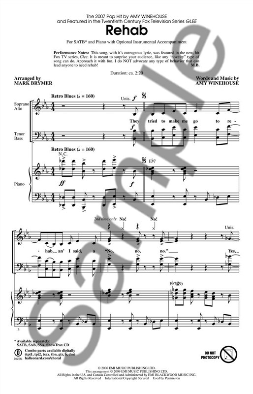 Amy Winehouse: Rehab (Glee) SATB