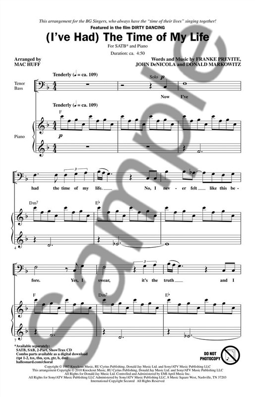 (I've Had) The Time of My Life (from Dirty Dancing) - SATB