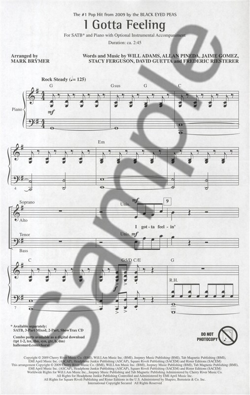 Black Eyed Peas: I Gotta Feeling - SATB