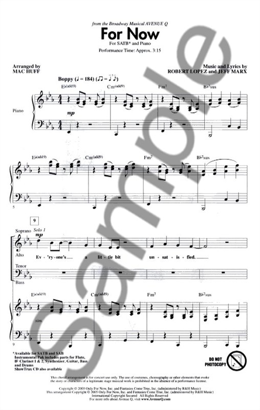 Lopez/Marx: For Now (Avenue Q) (SATB)