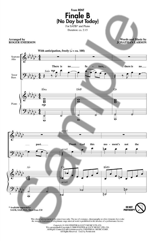 Jonathan Larson: Finale B (No Day But Today) - SATB