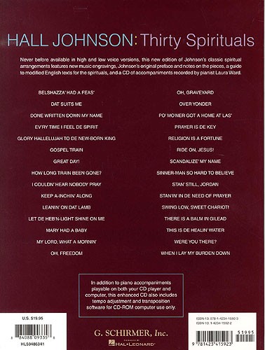 Hall Johnson: Thirty Spirituals For Low Voice (Book/CD)