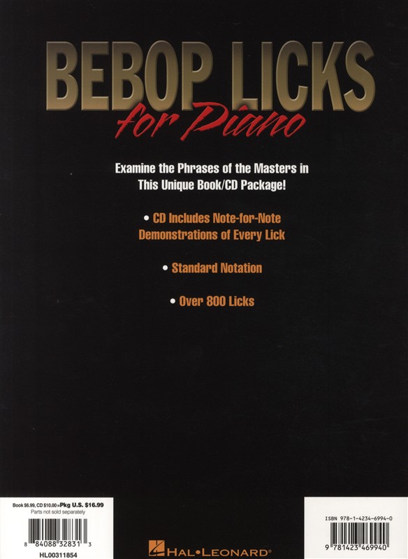 Bebop Licks For Piano - A Dictionary Of Melodic Ideas For Improvisation