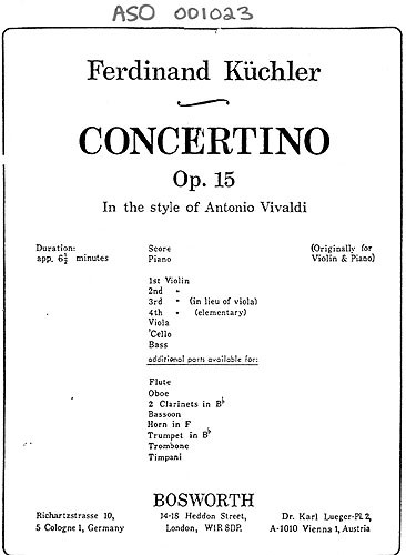 Ferdinand Kuchler: Concertino In D Op.15 'In Style Of Vivaldi'