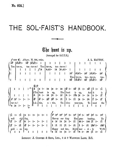 Hatton The Hunt Is Up Satb Tonic Solfa