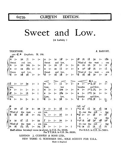 Joseph Barnby: Sweet And Low (SATB Tonic Sol-Fa)