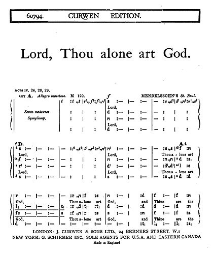 Mendelssohn Lord, Thou Alone Art God Satb Tonic Solfa