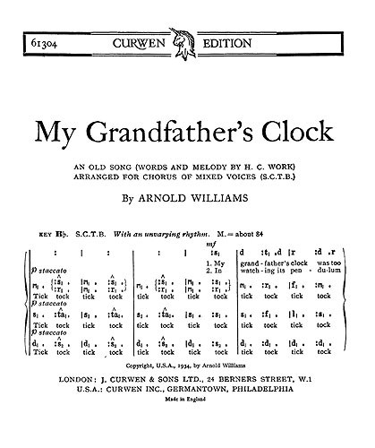 Williams Grandfathers Clock Satb Ton