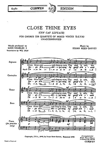 Rees-davies, I Close Thine Eyes Satb/Piano