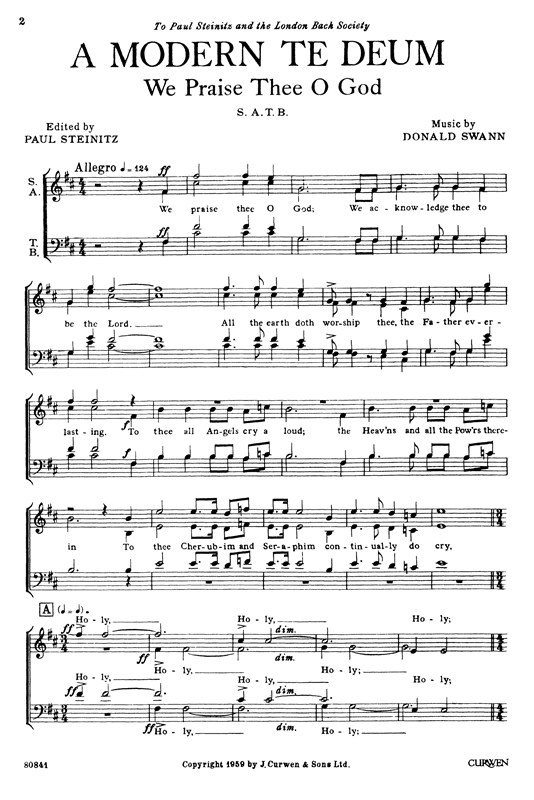 Donald Swann: A Modern Te Deum (SATB)