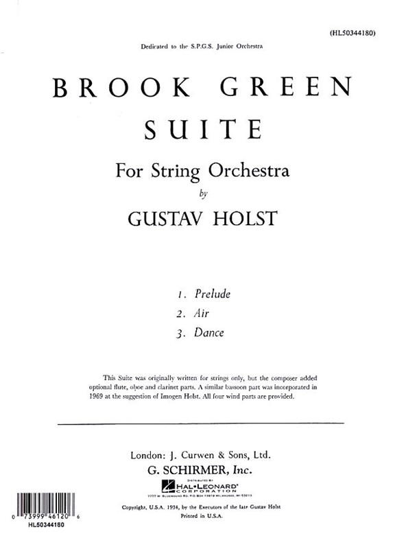 Gustav Holst: Brook Green Suite (Score)