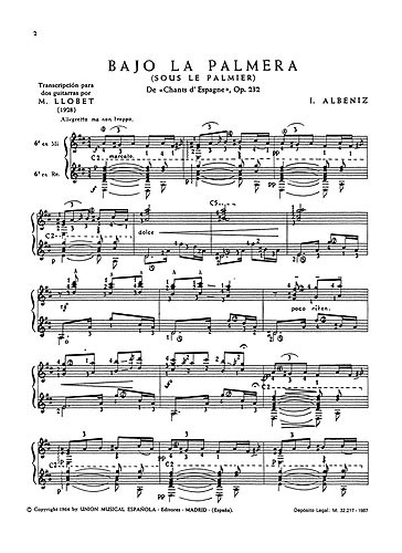 Albeniz: Bajo La Palmera (Llobet) for 2 Guitars