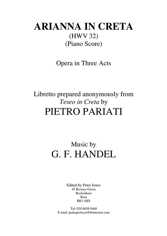 G.F. Handel: Arianna In Creta HWV 32 - Vocal Score