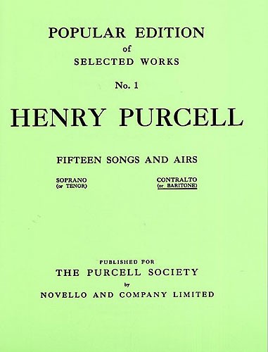 Henry Purcell: Fifteen Songs And Airs Set 1 (Contralto Or Baritone)