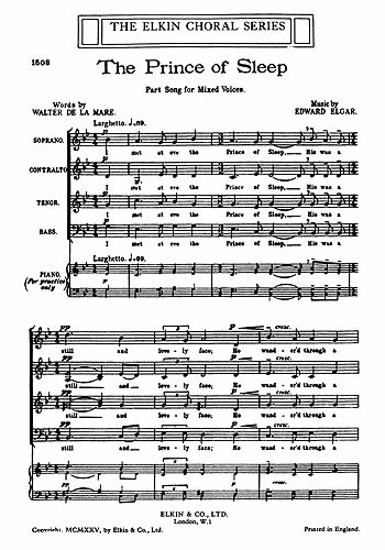 Elgar, E The Prince Of Sleep Satb/Piano