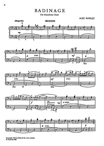 Alec Rowley: Badinage For Piano Duet