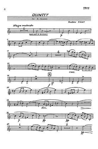 Gustav Holst: Quintet In A Minor For Piano and Wind Op.3 (Parts)