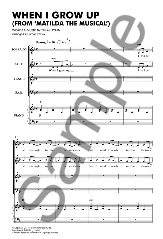 Tim Minchin: When I Grow Up (Matilda The Musical) - SATB/Piano