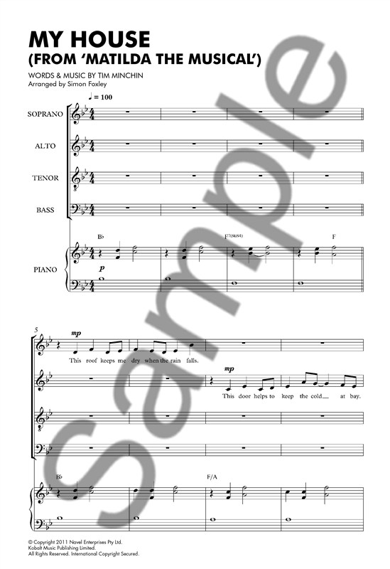 Tim Minchin: My House (Matilda The Musical) - SATB/Piano