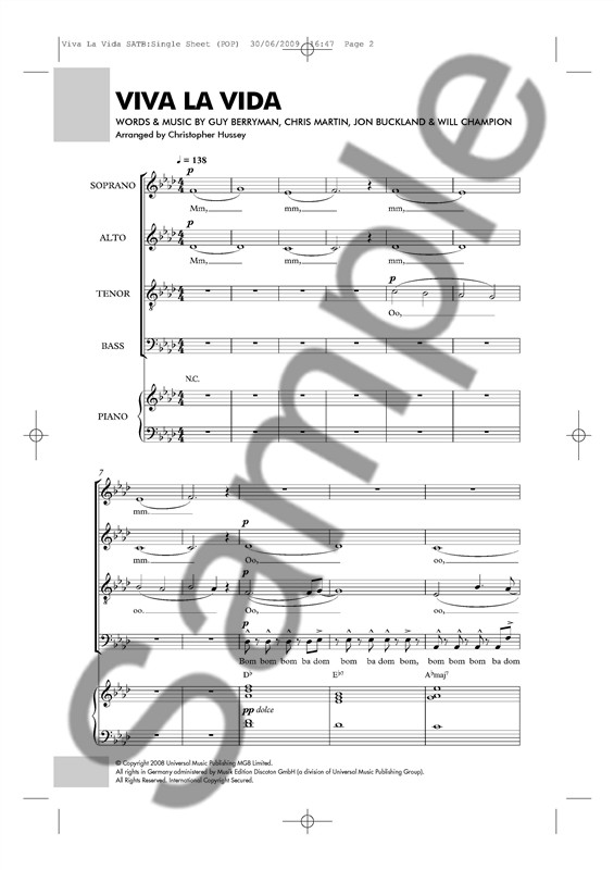 Coldplay: Viva La Vida (SATB/Piano)