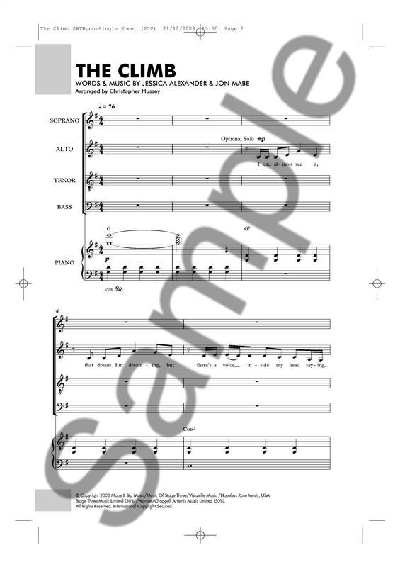 Joe McElderry: The Climb (SATB/Piano)