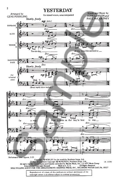 John Lennon/Paul McCartney: Yesterday (SATB)